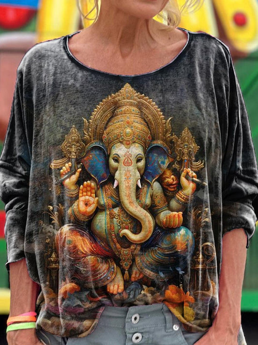 Women's Mystical Wisdom Ganesha Spiritual Art Vintage Pattern Art Print T-shirt