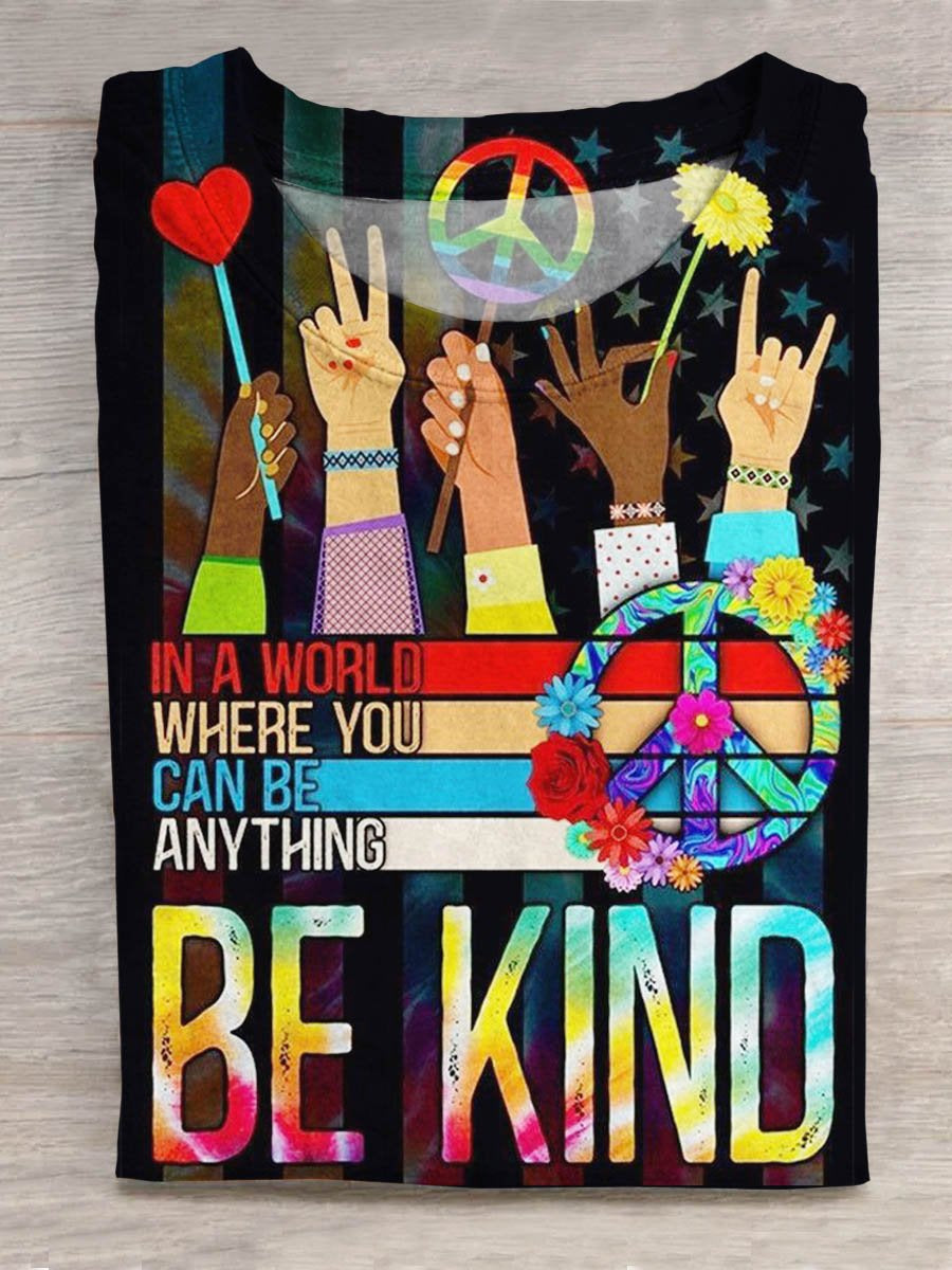 Hippie Peace And Love Be Kind Art Print Casual T-shirt