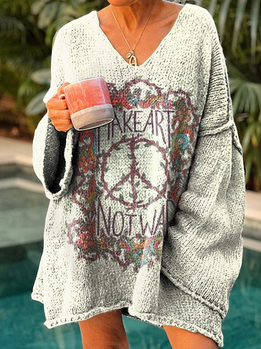 Women's Floral Hippie Art Print Casual Pullover Sweater