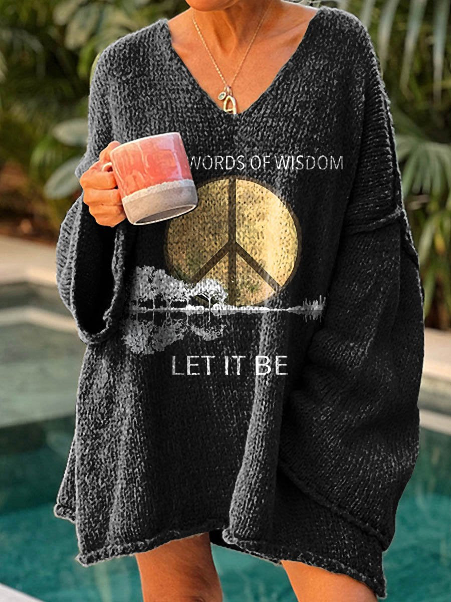 Women's Whisper Words Of Wisdom Let It Be Art Print Casual Pullover Sweater