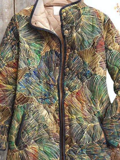 Women's Vintage Floral Art Print Casual Quilted Cardigan