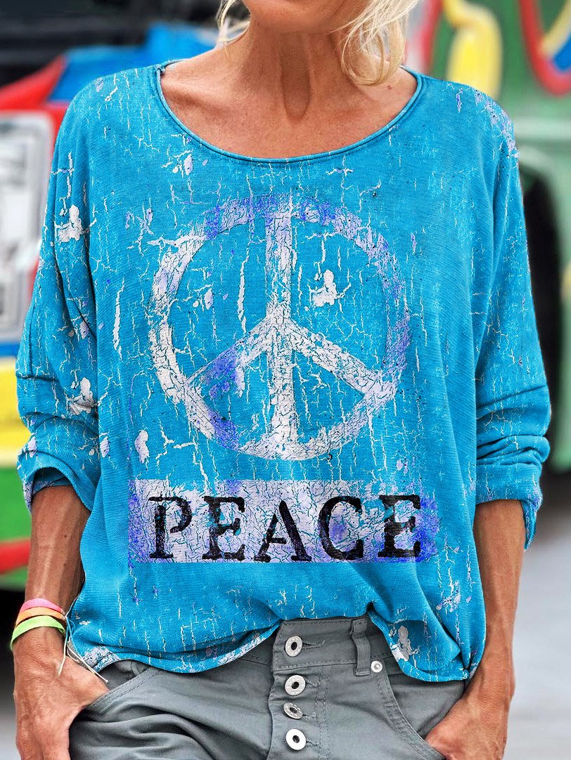 Women's Peace And Love Pattern Art Print T-shirt