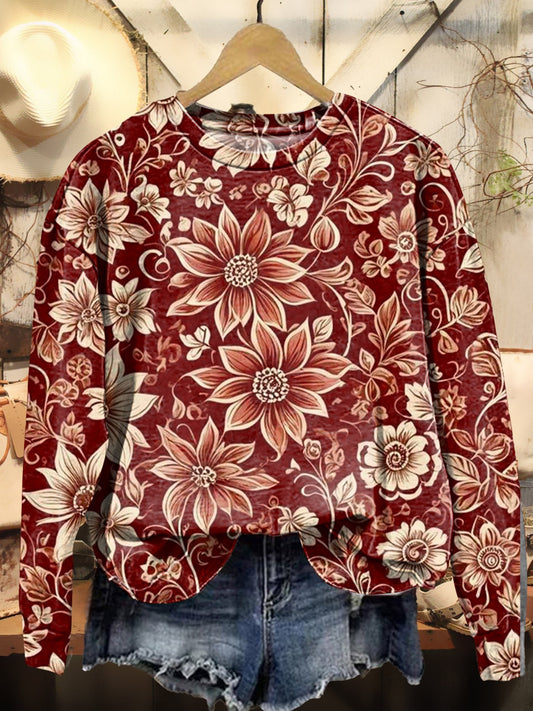 Floral Vintage Art Print Casual Sweatshirt