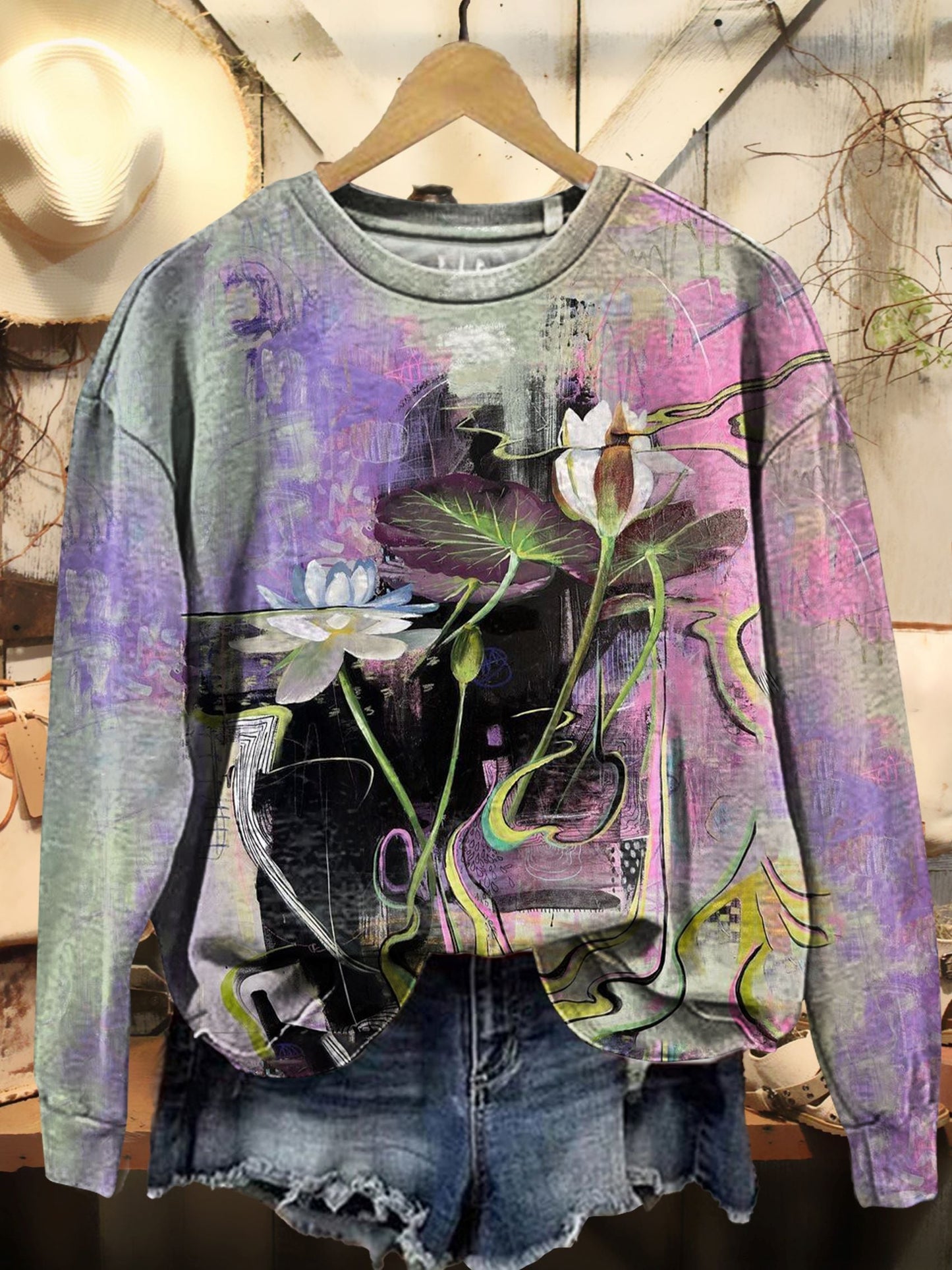 Women's Floral Tie-Dye Art Print Casual Sweatshirt