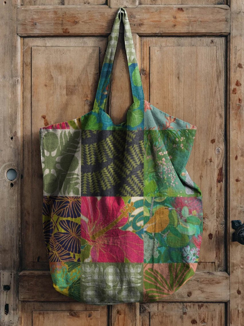 Vintage Floral Patchwork Linen Tote Bag