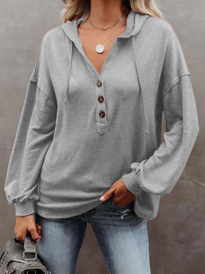 Women's Casual Loose Solid Color Hoodie Sweatshirt