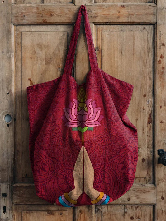 Peace & Joy & Zen Lotus Linen Tote Bag