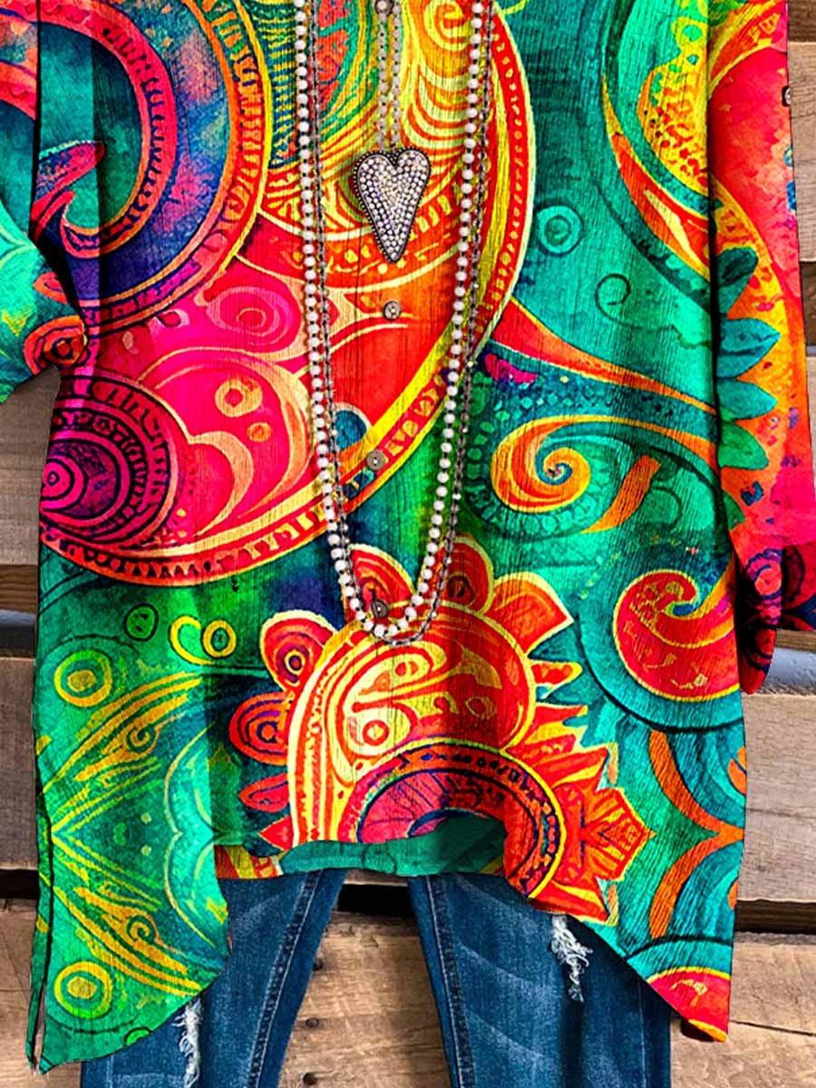 Women's Hippie Psychedelic Art Casual Shirt Top