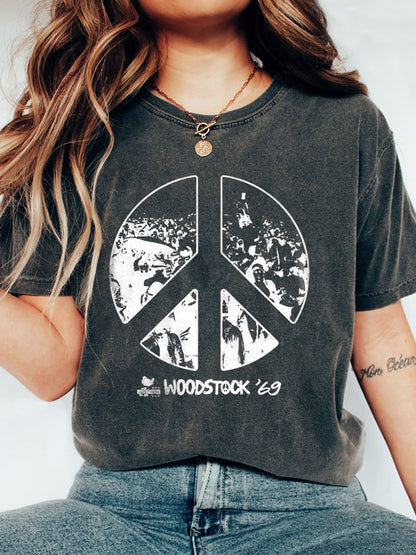 Retro Woodstock 1969, Peace Love Music Printed Classic T-shirt