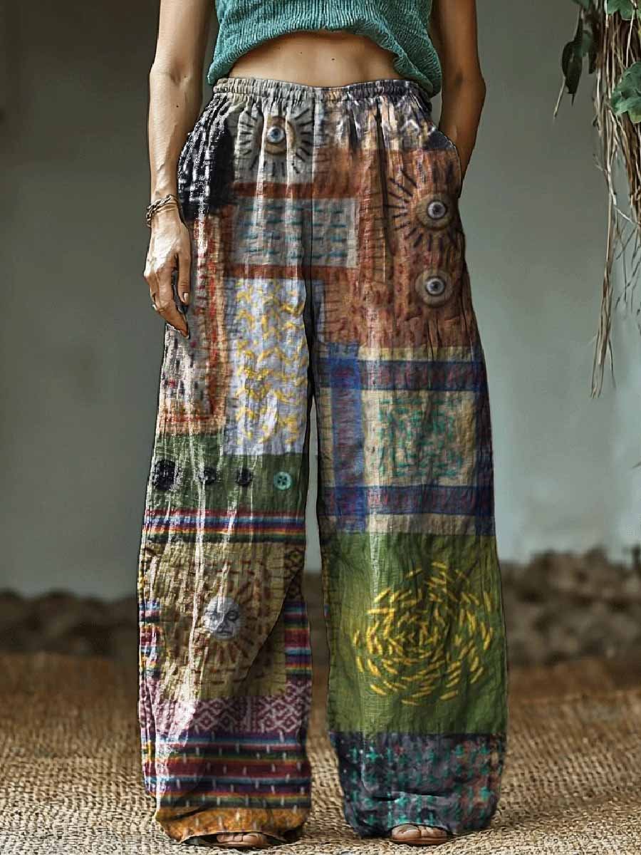 Women's Retro Patchwork Art Cotton And Linen Casual Pants