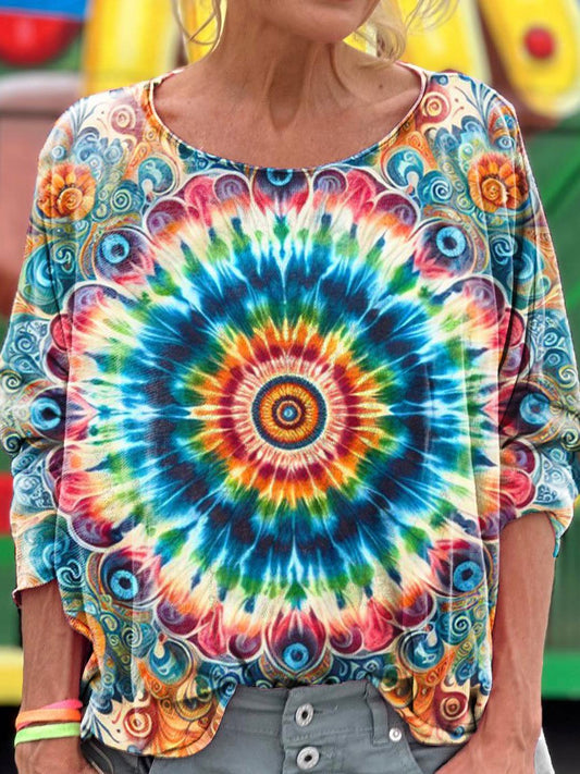 Women's Hippie Tie Dye Abstract Colorful Art Print T-shirt