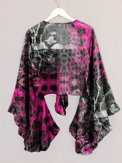 Modern Abstract Print Bell Sleeve Wrap Top