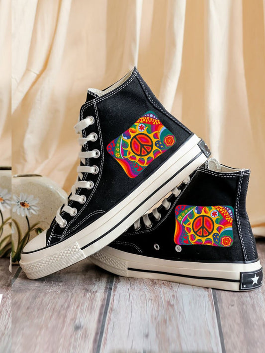 Abstract Art Hippie Print Canvas Shoes