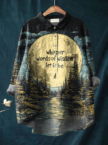 Whisper Words Of Wisdom Let It Be Art Print Casual Cotton And Linen Shirt