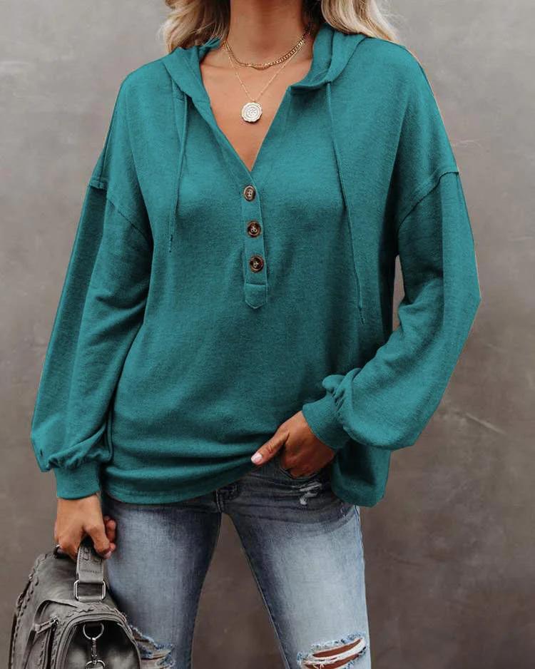 Women's Casual Loose Solid Color Hoodie Sweatshirt