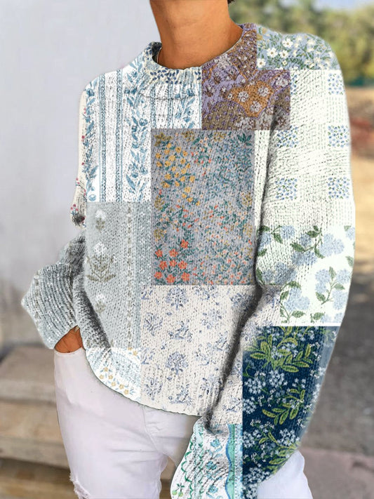 Women's Floral Panel Casual Pullover Sweater