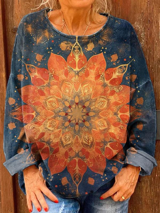 Women's Retro Mandala Print Casual Sweatshirt