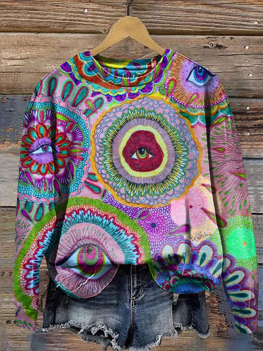 Women's Vintage Hippie Eyes Floral Art Print Casual Sweatshirt