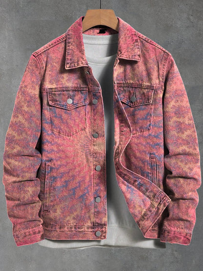 Retro Kaleidoscope Print Casual Denim Jacket