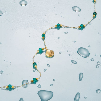 Nerissa Gold Shell & Green Bead Necklace