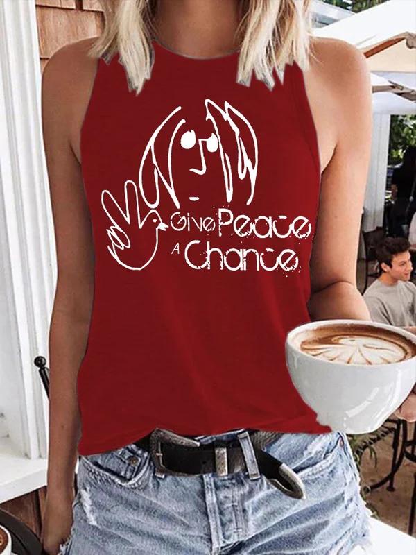 Women's Give Peace A Chance Art Print Casual Tank Top