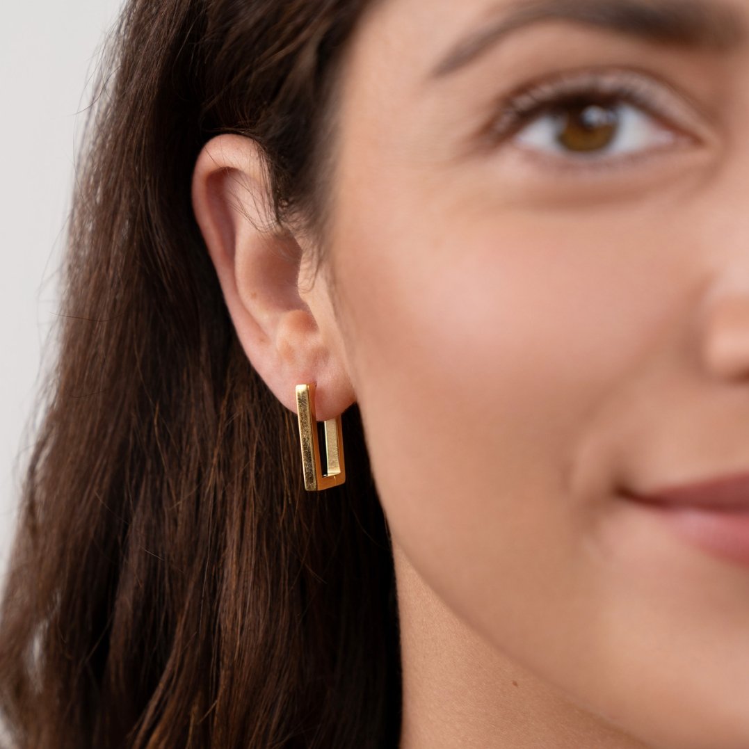 Gold Rectangle Hoop Earrings