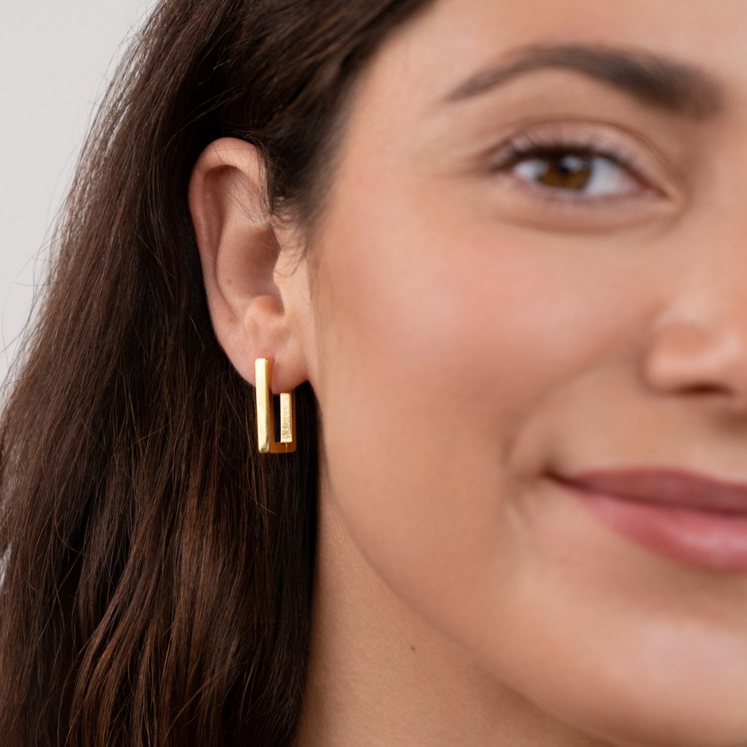 Gold Rectangle Hoop Earrings