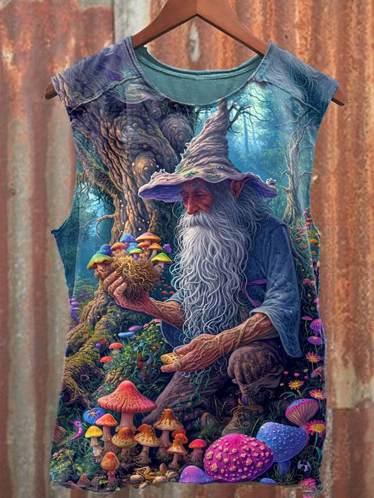 Unisex Fantasy Mushroom World Art Illustration Printed Casual Tank Top