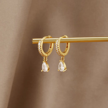 White Ivory Crystal Gold Hoop Earrings