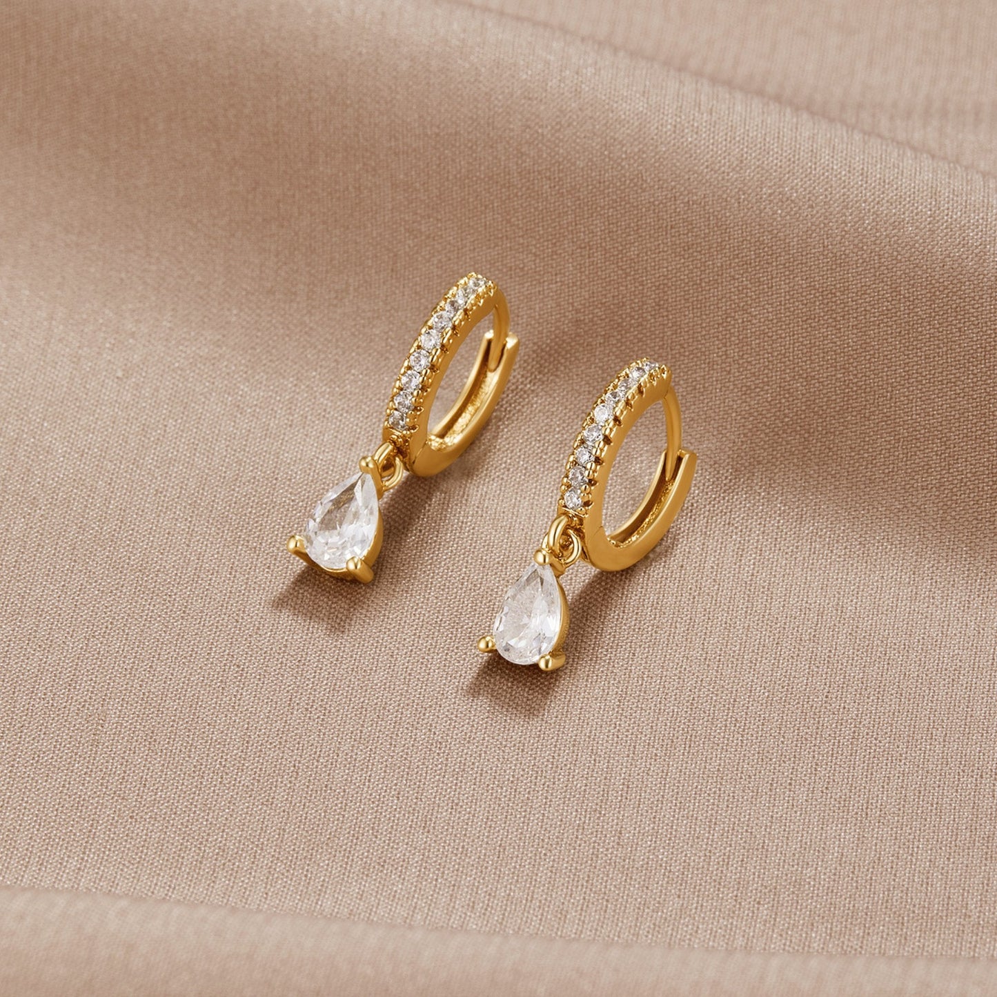 White Ivory Crystal Gold Hoop Earrings